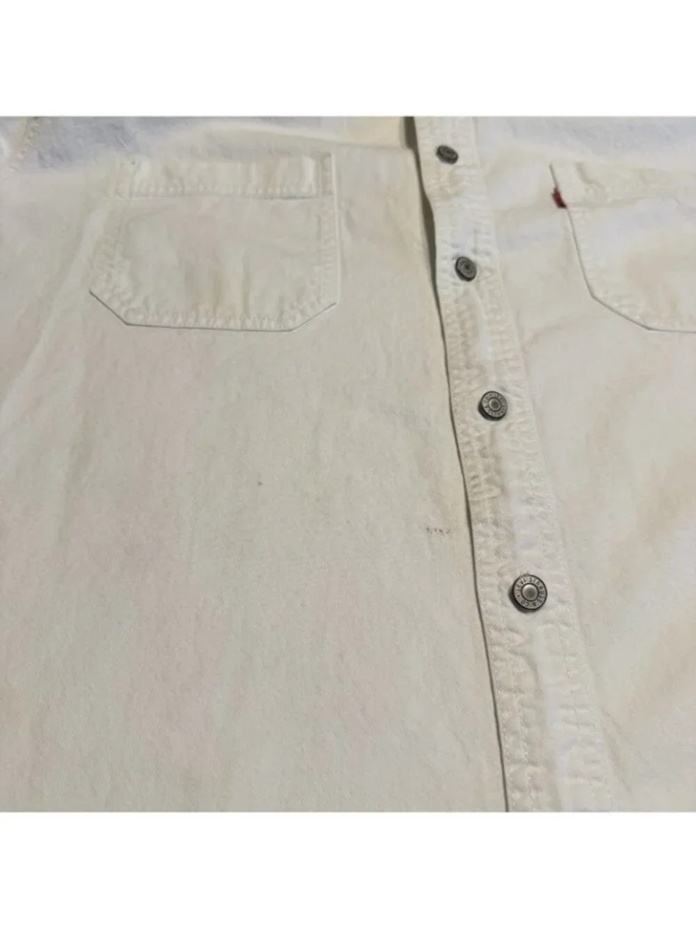 VTG 1990s Levis Red Tab Jeans Denim Button Down Shirt Mens L White Heavyweight